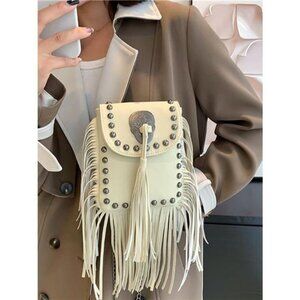 Fringe Rivet Decor Crossbody Bag